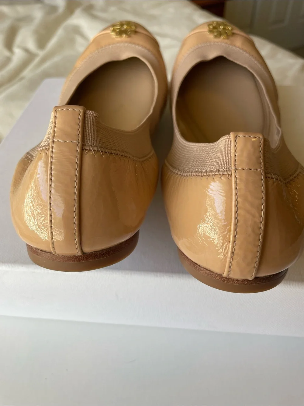 Tory Burch Nude Patent Leather Logo Ballet Flats